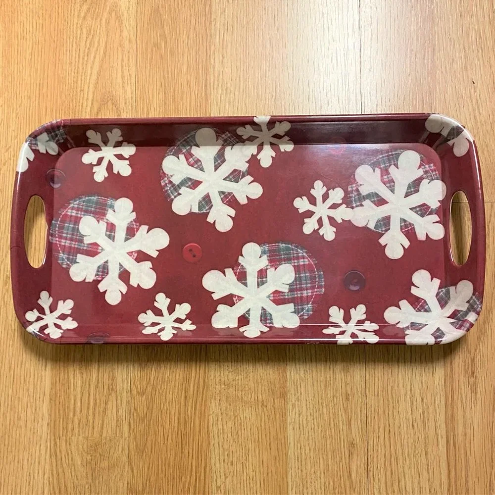 Casual Gourmet Melamine Sandwich Tray Snowflake Theme, Rectangular with Handles